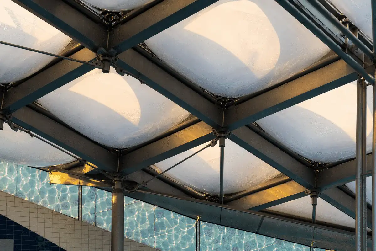 Steel grid structure supporting ETFE roof cushions — Swimming Pool ETFE Roofing