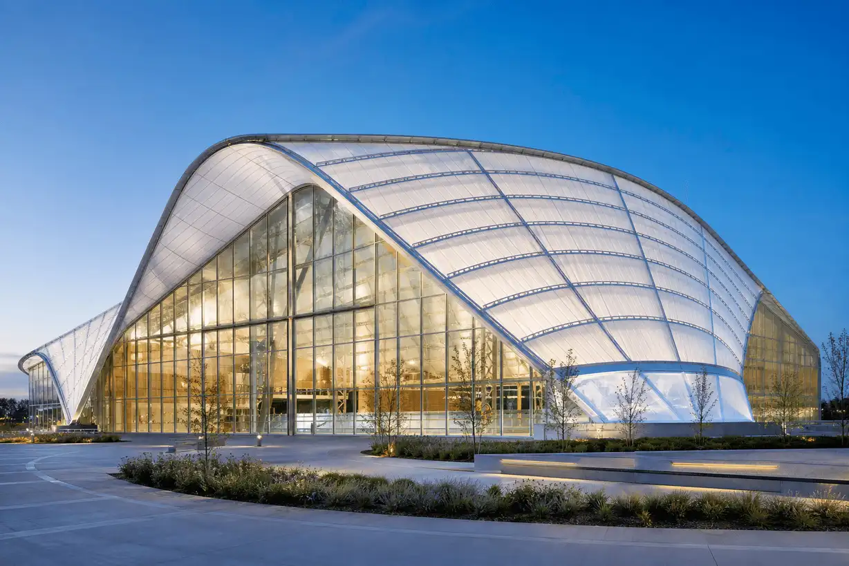 Modern indoor aquatic centre swimming pool with translucent ETFE roof — Swimming Pool ETFE Roofing systems