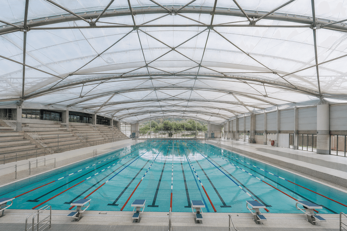 Completed indoor swimming pool with translucent ETFE roof