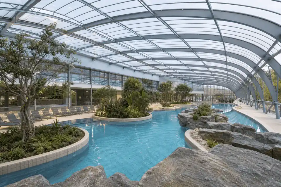 Leisure swimming pool under sweeping ETFE skylight roof — Swimming Pool ETFE Roofing systems
