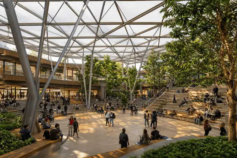 Primary space under a luminous ETFE air cushion roof — University ETFE Roofing