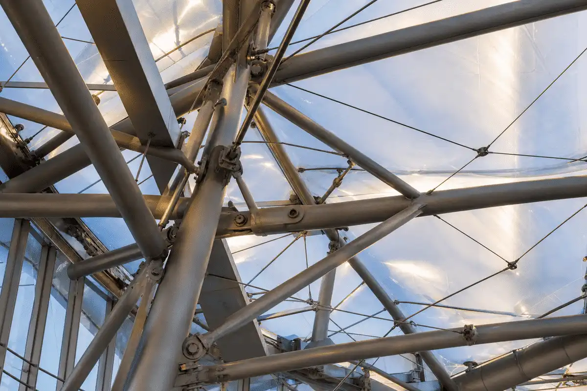Steel grid structure supporting ETFE roof cushions — University ETFE Roofing