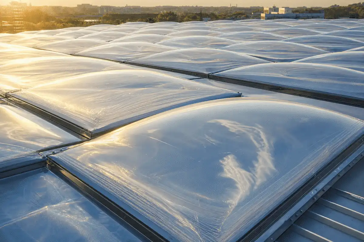 Close view of multi-layer ETFE air cushions — University ETFE Roofing