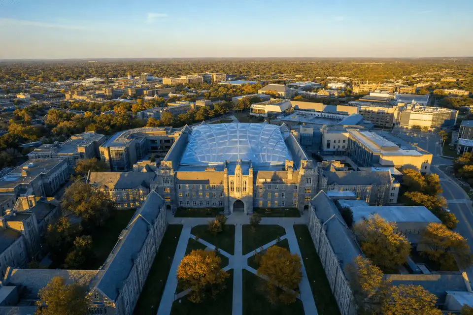 Completed building with translucent ETFE roof from above — University ETFE Roofing systems