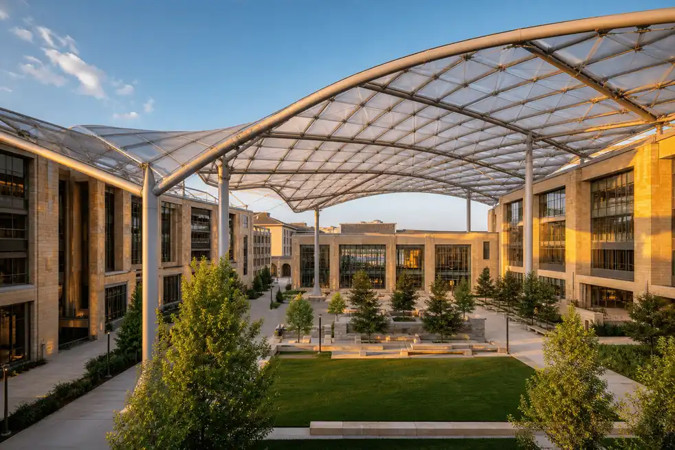 Modern modern university campus atrium with translucent ETFE roof — University ETFE Roofing systems