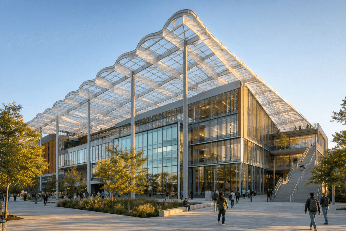 University library hall with sweeping ETFE skylight roof