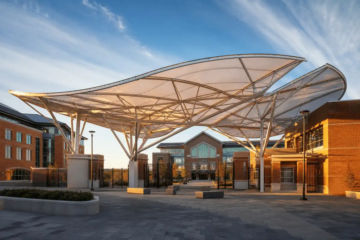 University campus entrance with elegant ETFE canopy — University ETFE Roofing