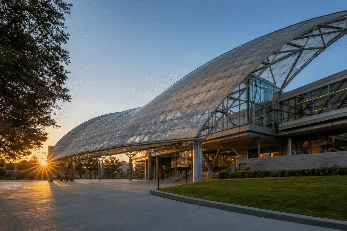 Still of multi-layer ETFE air cushion installation on a university roof — University ETFE Roofing systems