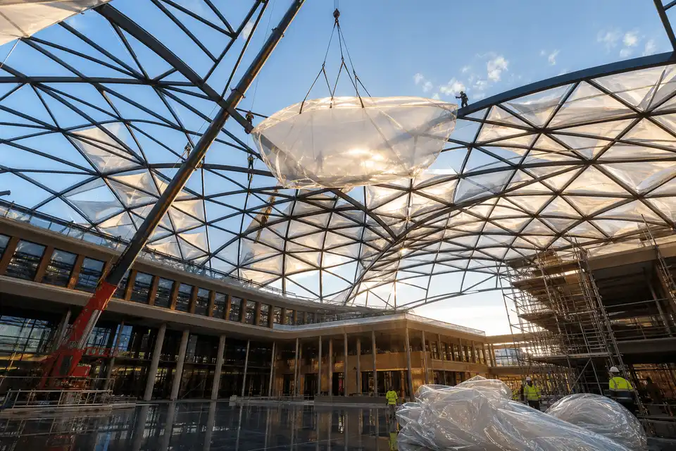 Still of precision welding and fabrication of ETFE film modules — University ETFE Roofing systems