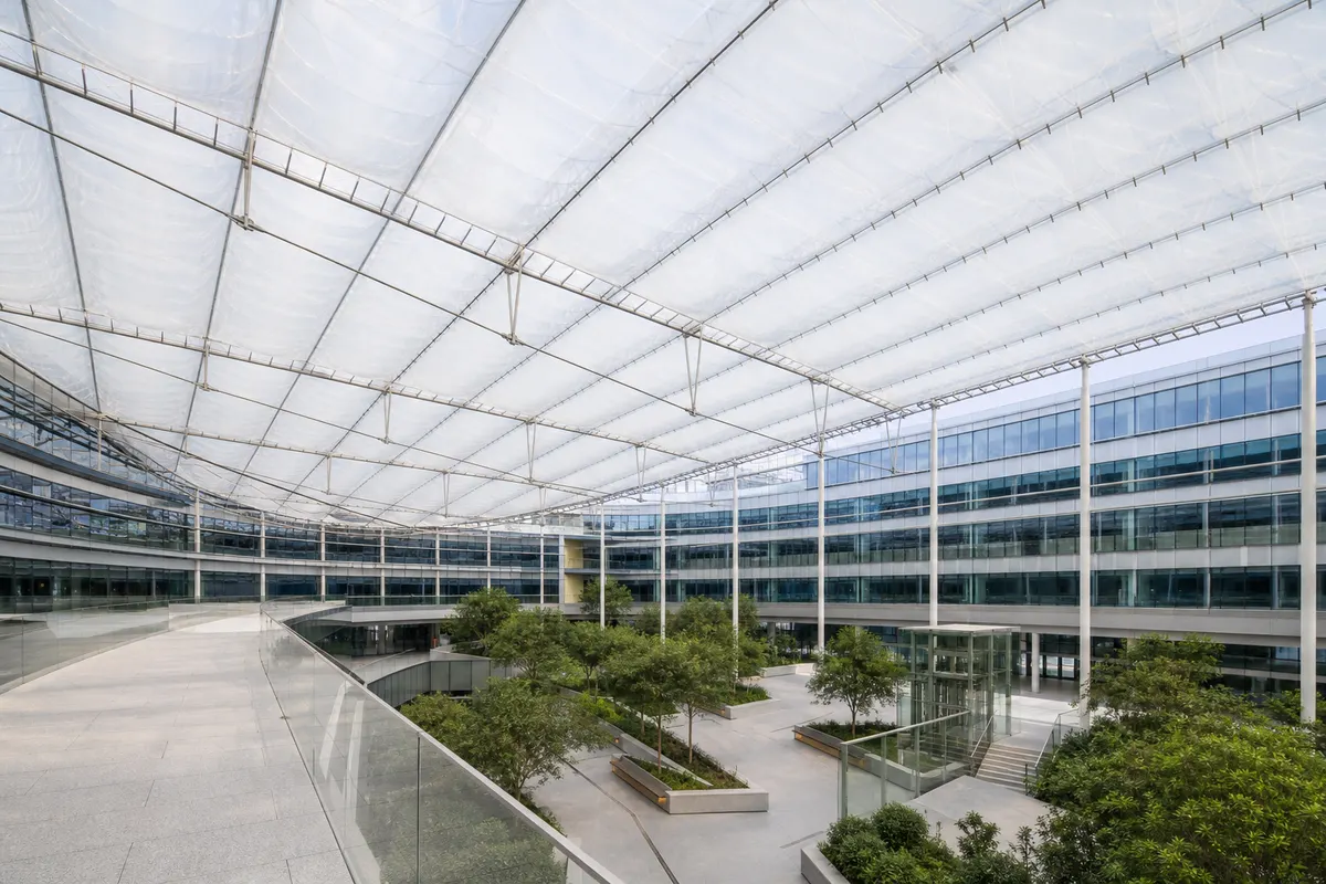 ETFE cushion roof blower and inflation unit with ducting and pressure controls