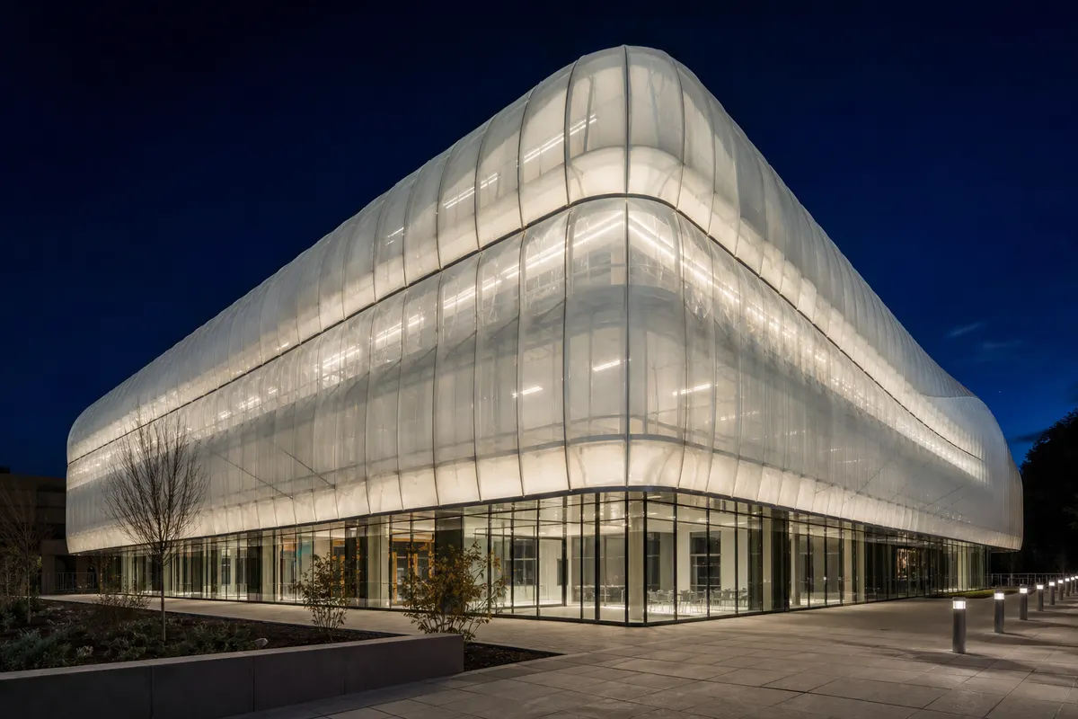 Hospital building façade using ETFE cladding for natural light