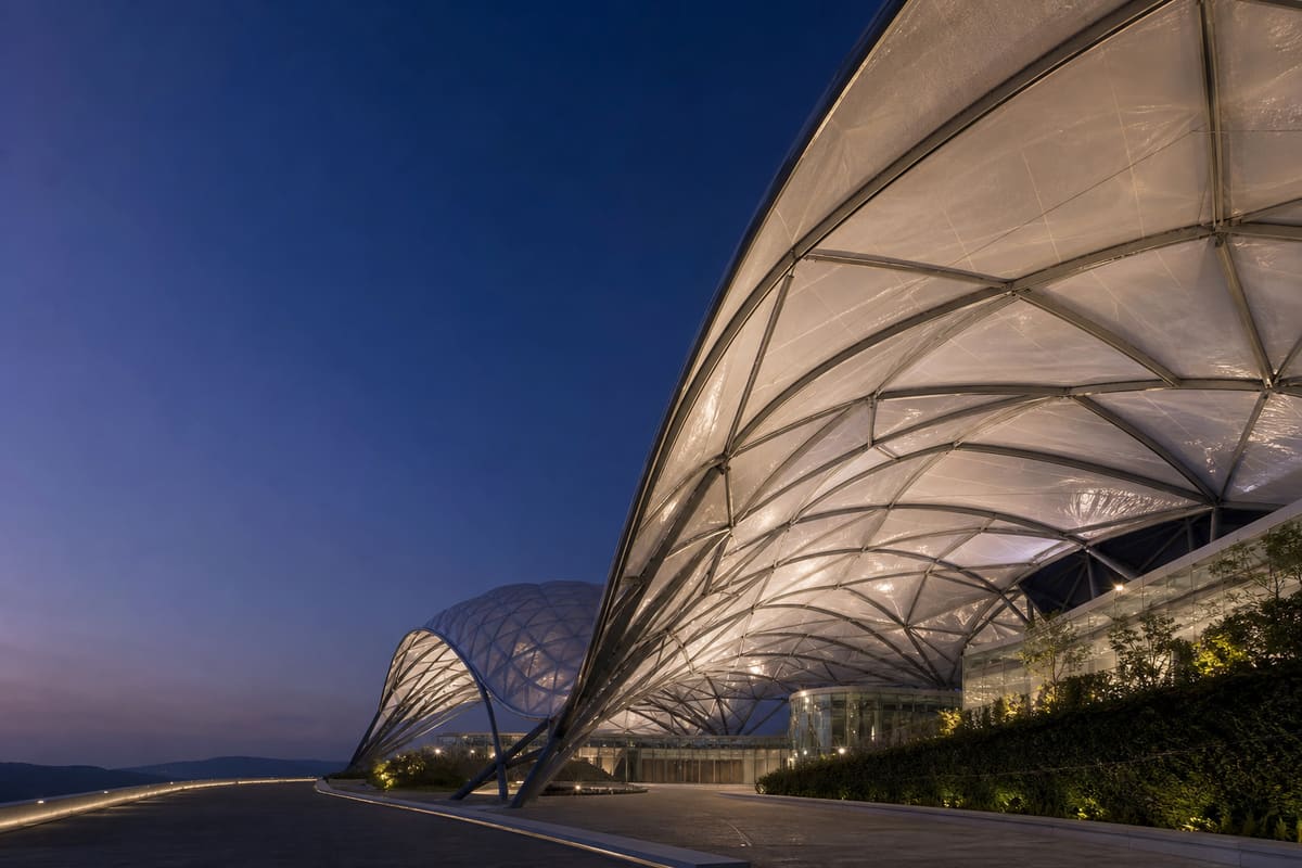 Close detail of translucent ETFE film membrane