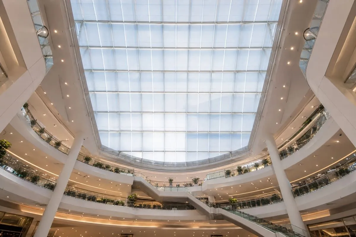 Metro station concourse daylit through ETFE roof window skylights — ETFE skylight systems