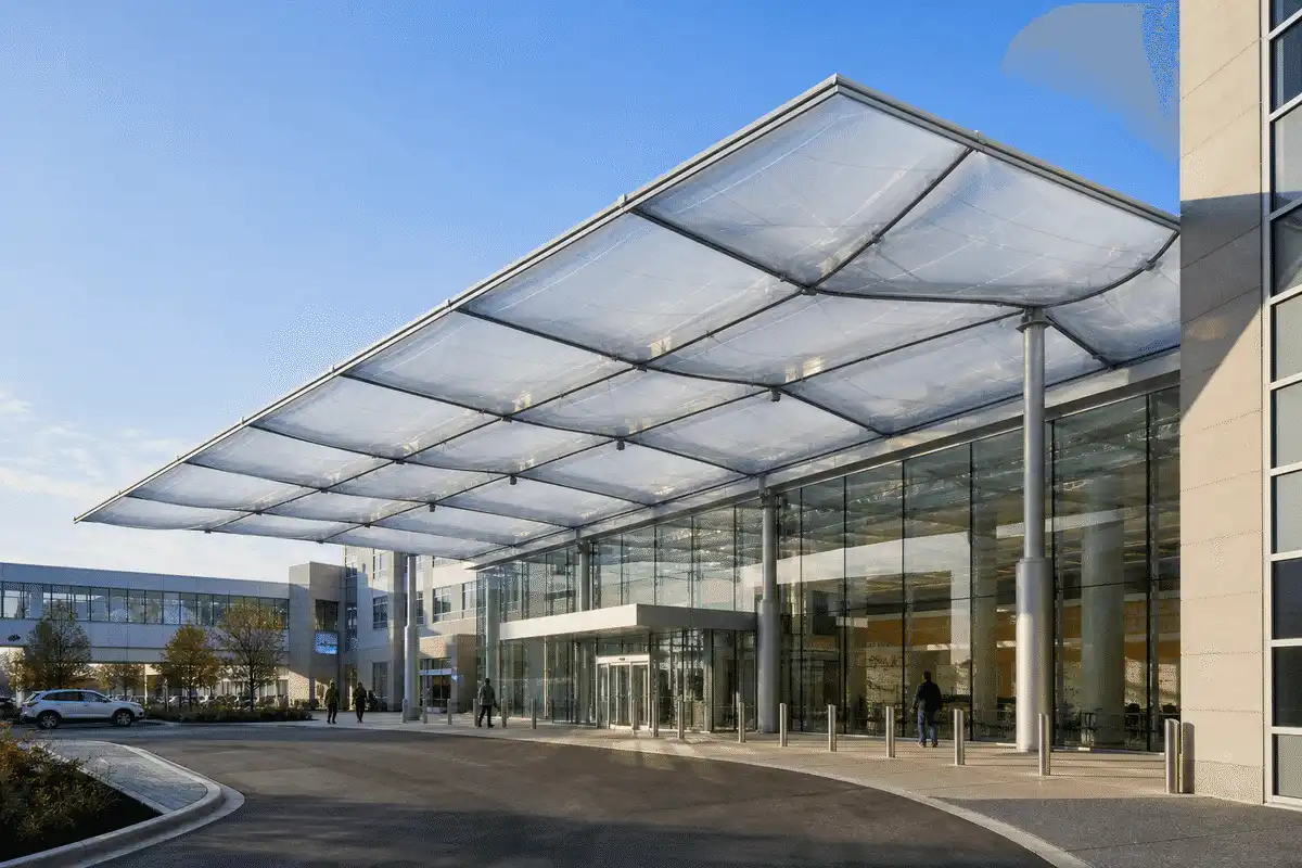 Hospital ETFE Canopy Project overview — daylit ETFE space