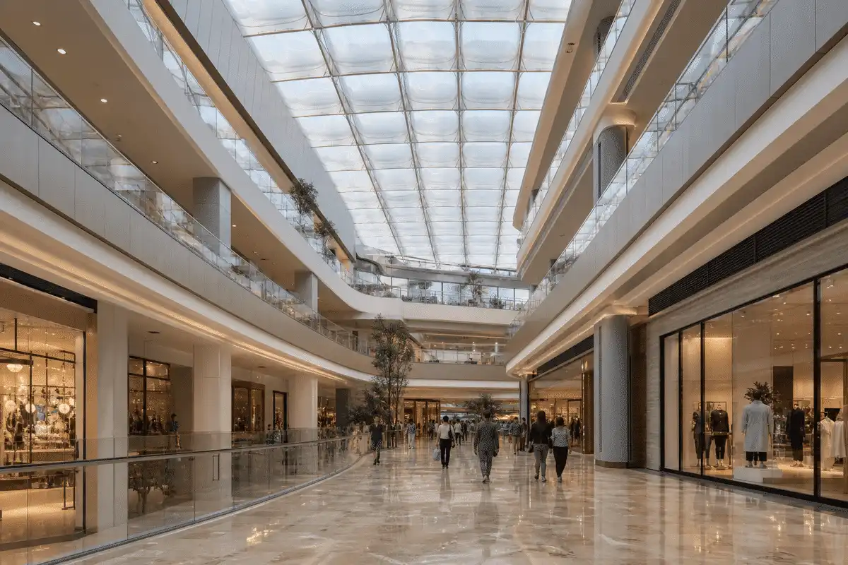 Shopping Mall ETFE Roof Project overview — daylit ETFE space
