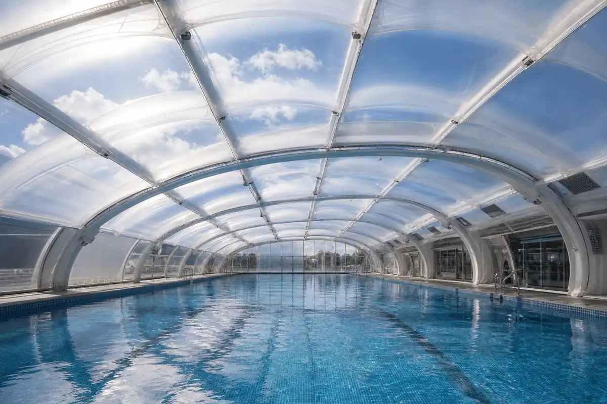 Stadium ETFE cushion roof illuminated at night — ETFE Air Cushion System