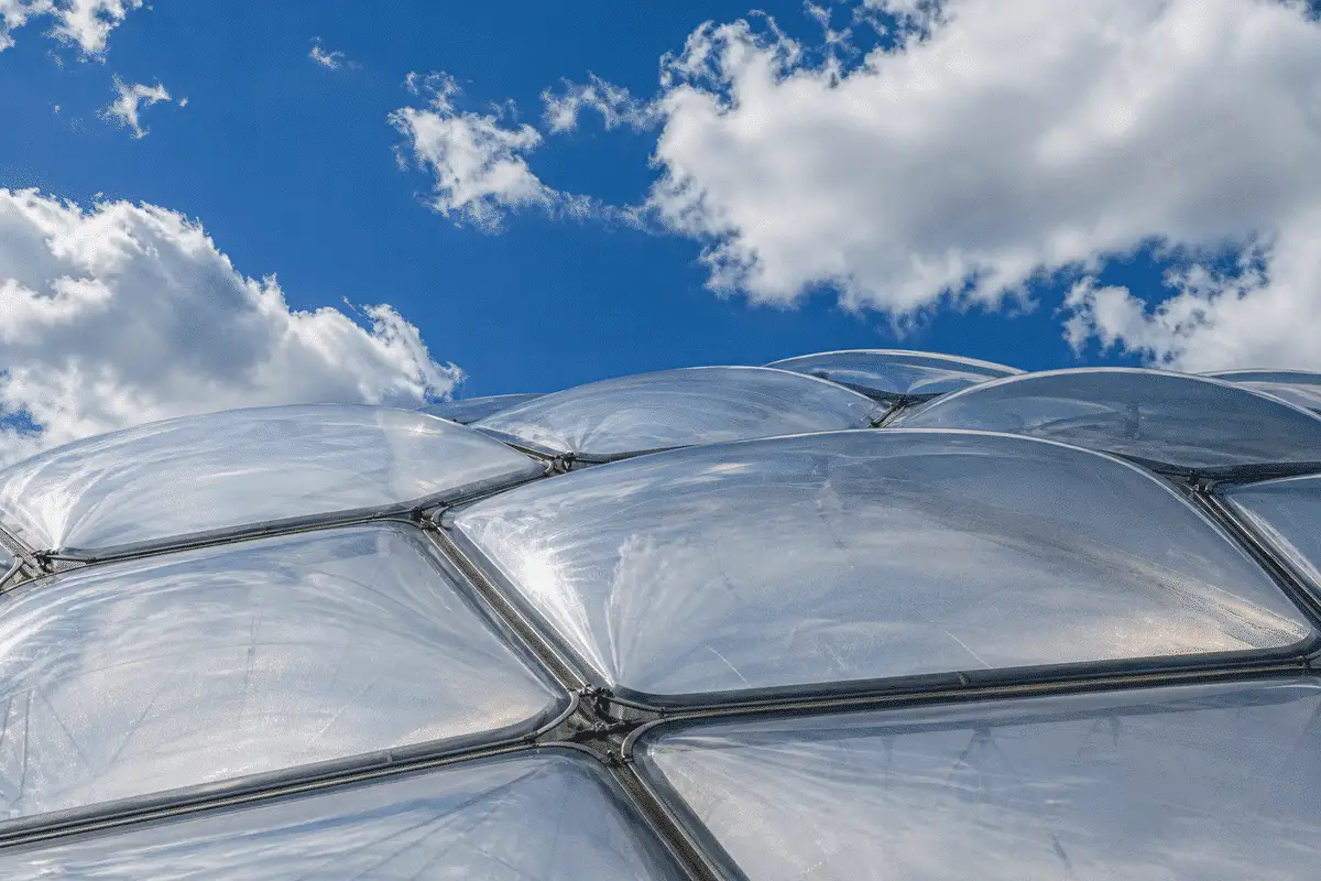 Inflated ETFE air cushion pillows on modern steel roof grid — ETFE technical guide — ETFE technical guide