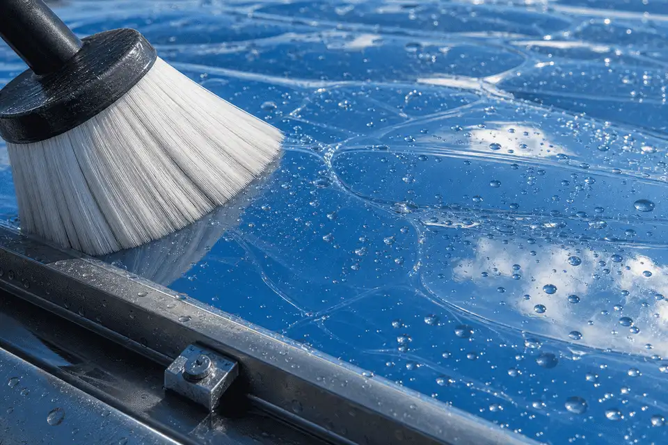 Soft brush cleaning ETFE film surface with deionized water — ETFE technical guide — ETFE technical guide