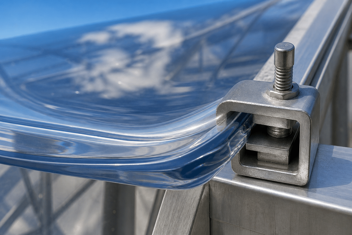 Greenhouse single-layer ETFE roof over curved steel hoops