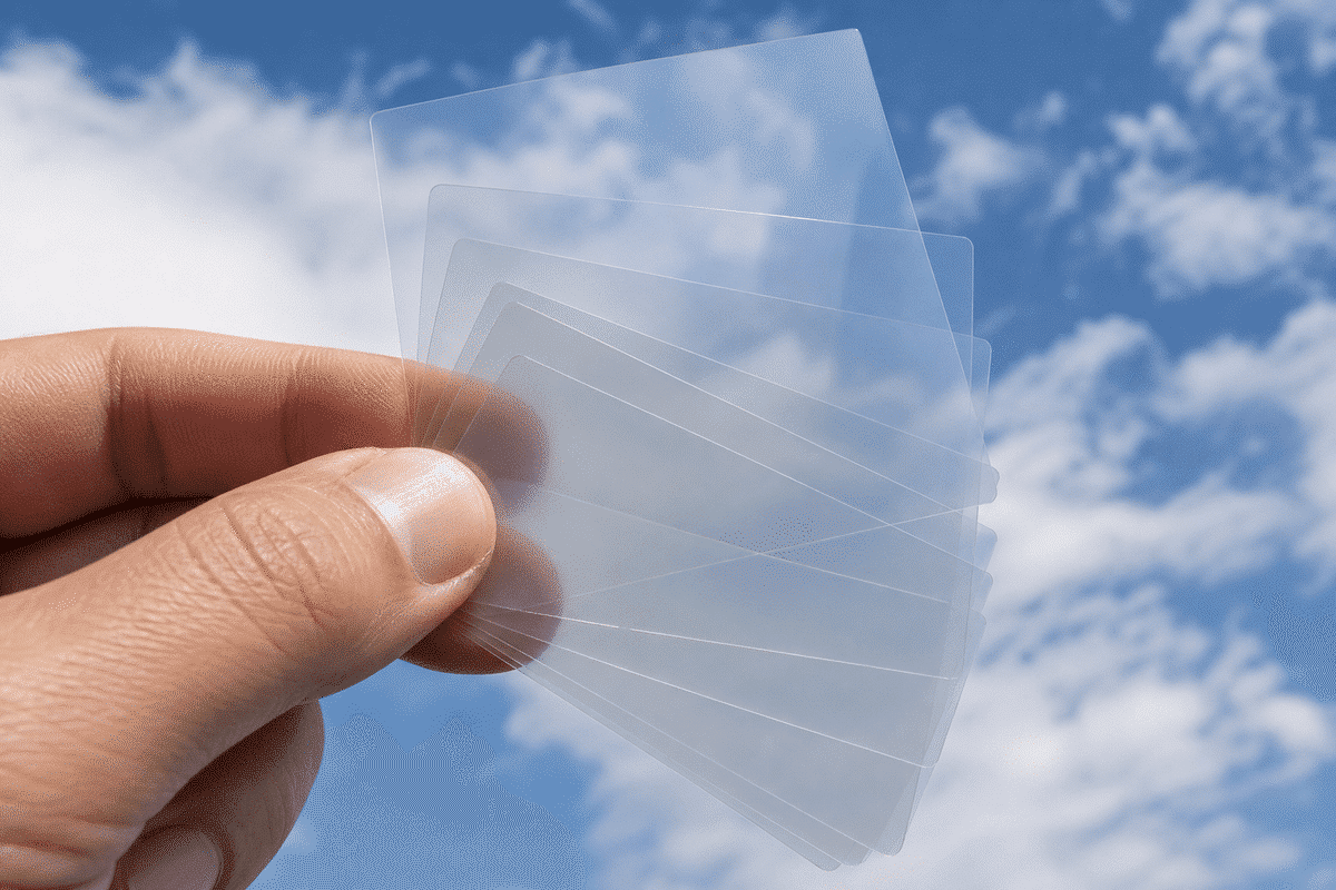 ETFE film gauge samples compared in daylight