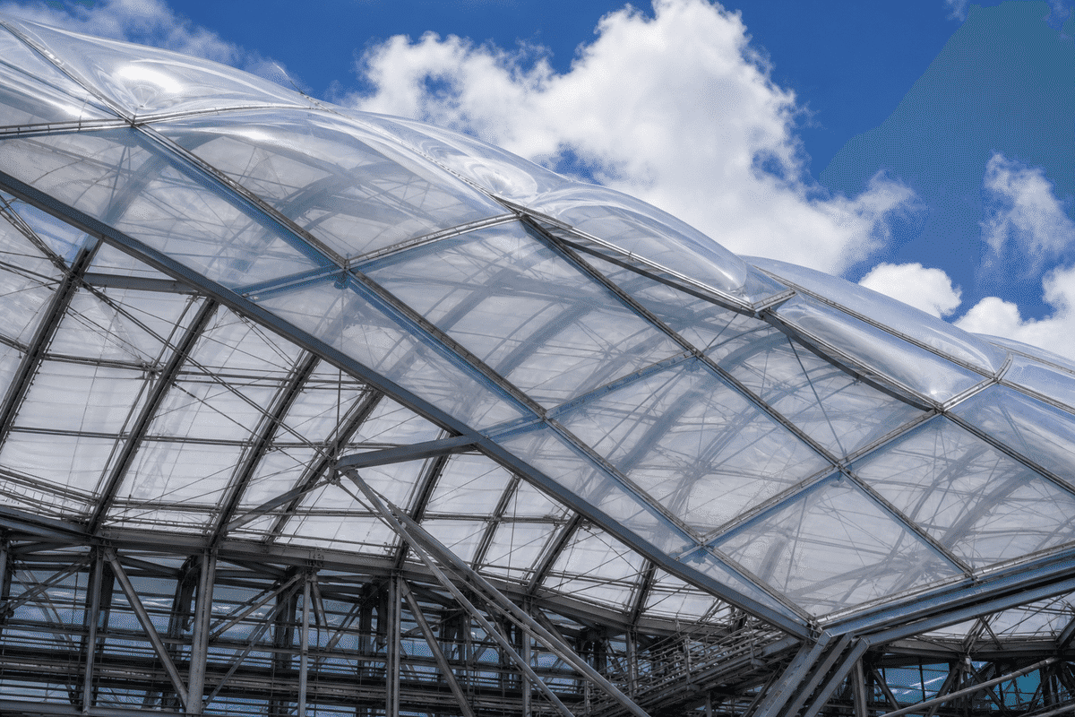 Cross-section of multi-layer ETFE cushion showing foil layers