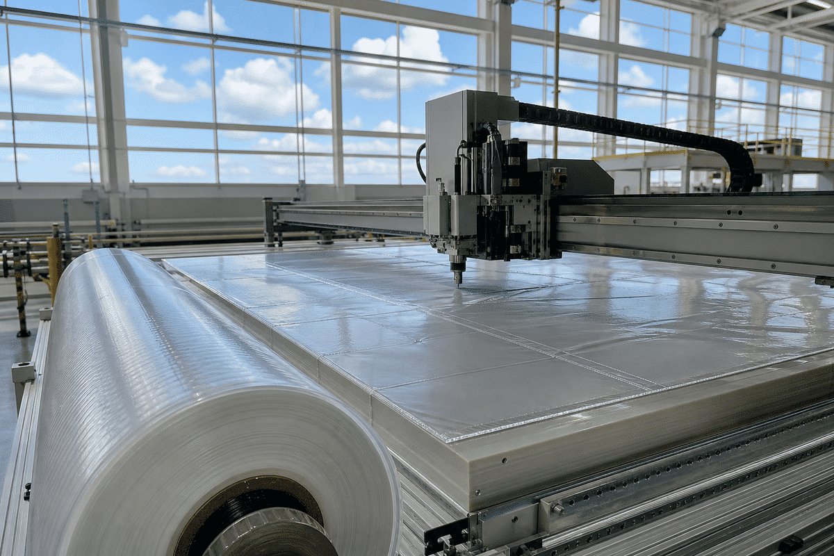 ETFE film roll unrolled for thickness measurement on site