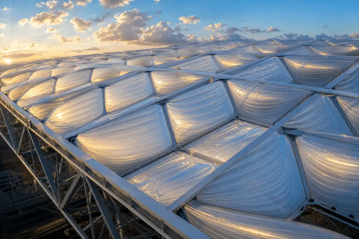 Large-span roof with repeating multi-layer ETFE cushions — ETFE technical guide — ETFE technical guide