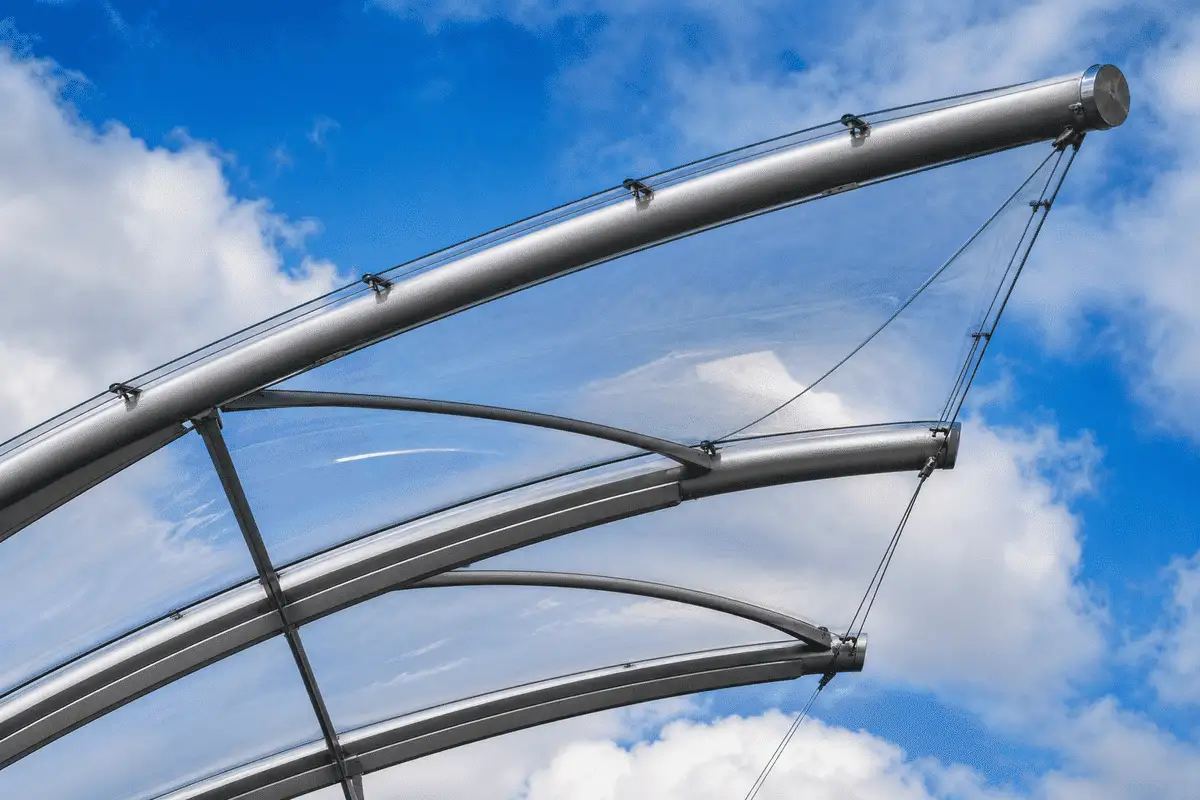 Tensioned single-layer ETFE foil canopy on curved steel masts — ETFE technical guide — ETFE technical guide