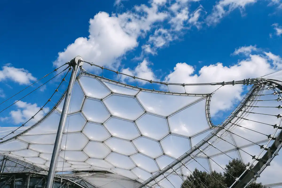Single-layer ETFE roof on cable net over market hall — ETFE Single Layer System