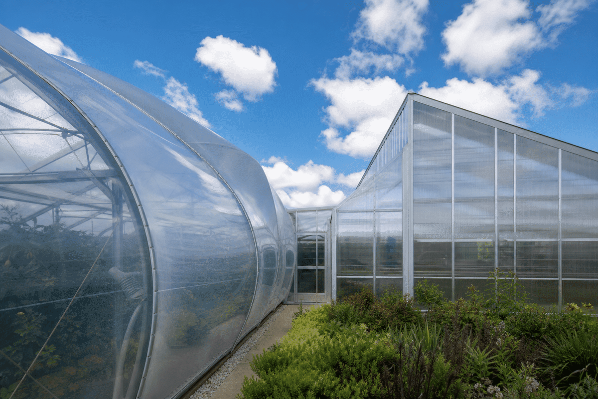 Transit canopy with ETFE and polycarbonate roof sections