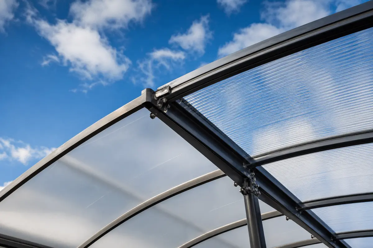 Detail comparing ETFE foil clamp with polycarbonate lap joint — ETFE technical guide — ETFE technical guide