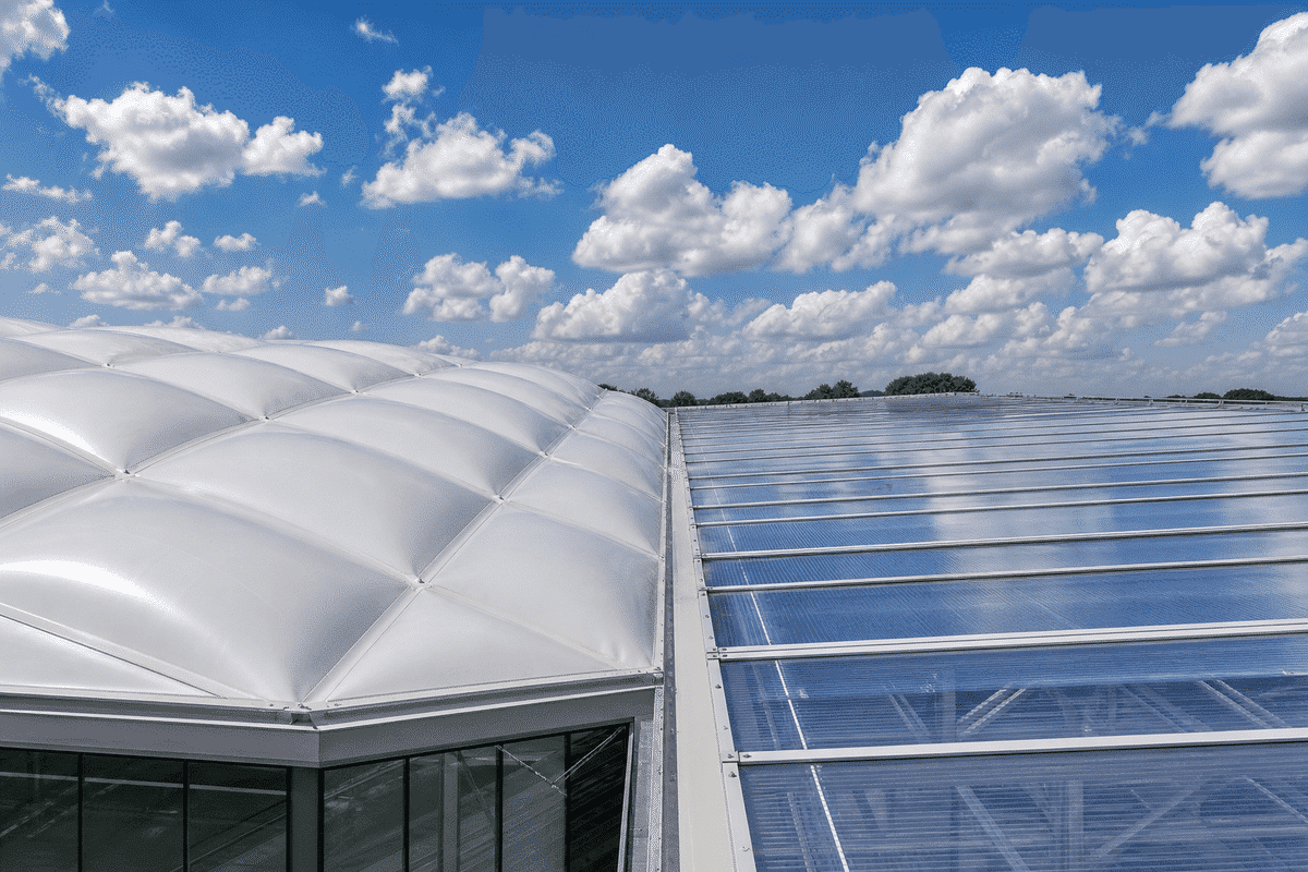 Pavilion prototypes comparing ETFE pillows and polycarbonate panels