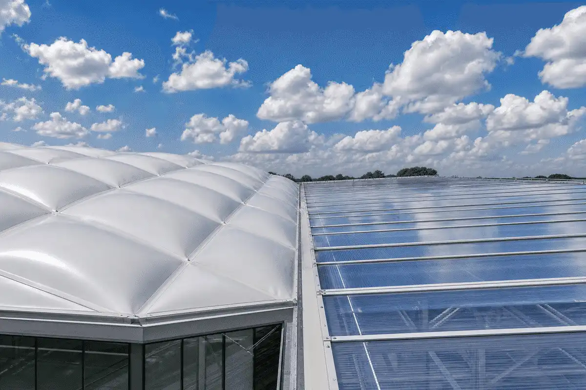 Pavilion prototypes comparing ETFE pillows and polycarbonate panels — ETFE technical guide