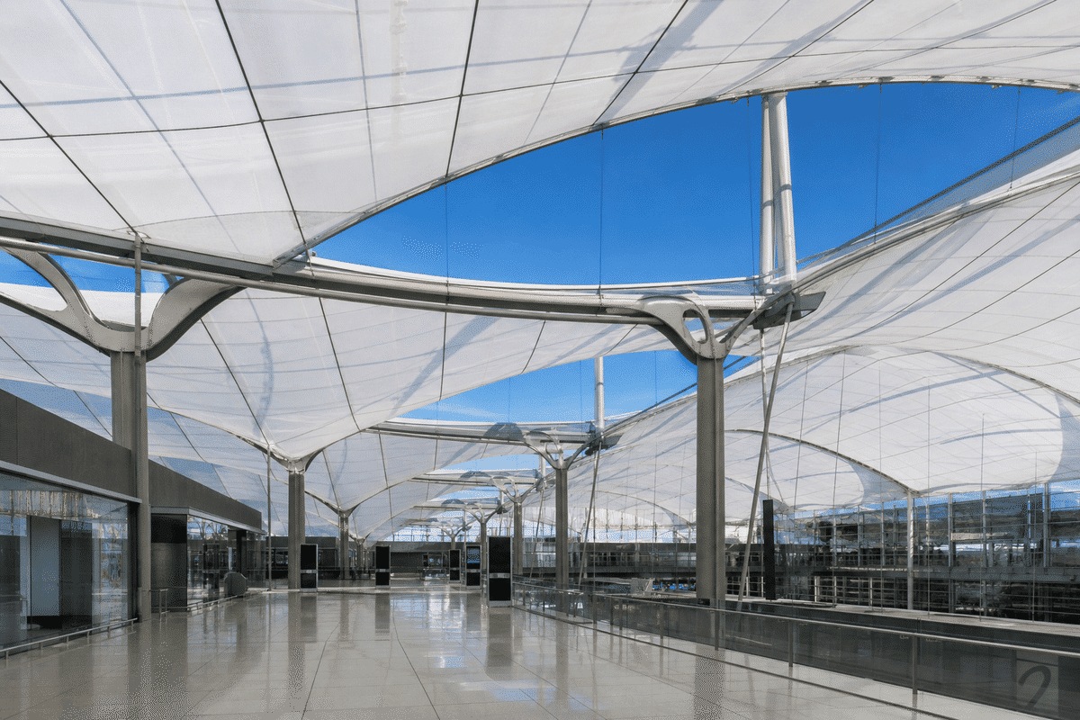 Airport terminal ETFE canopy with daylight and blue sky
